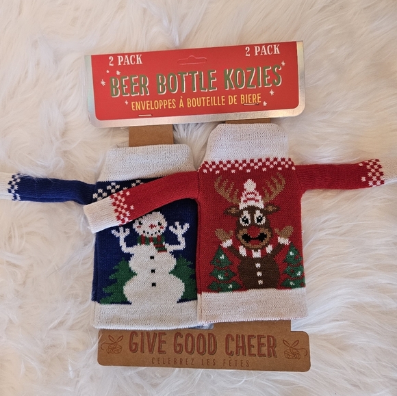 Three Sets of Two Beer Bottle Kozies Assorted Christmas Ugly Sweater Designs NWT - Picture 4 of 7